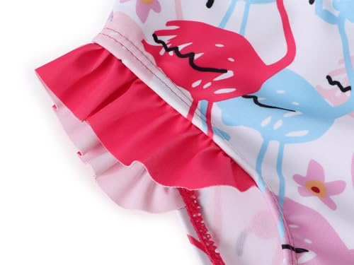 Image of Jurebecia Little Girls Flamingo Swimsuit Bikini 3 Piece Bathing Suit Kids Long Sleeve Rash Guard Set Summer Beach Tankini Swimming Pool Party Water Sport Swimwear Pink Size 9-10 Years