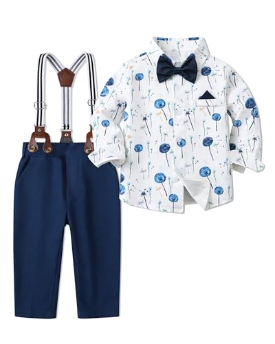 Image of SANGTREE Baby Suits for Boys Gentleman Wedding Outfits Long Sleeve Dress Shirt Suspender Pants Bowtie Boy Clothes Set, 1-6T