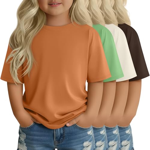 YooAurvox 4 Pack Toddler Girls Short Sleeve Tops, 4-Color, 3T