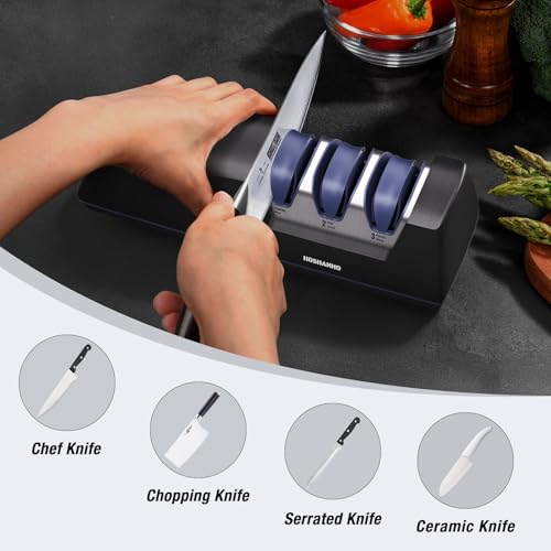 HOSHANHO 3-Stage Electric Knife Sharpener with Diamond Wheels & 20° Guide — view 6