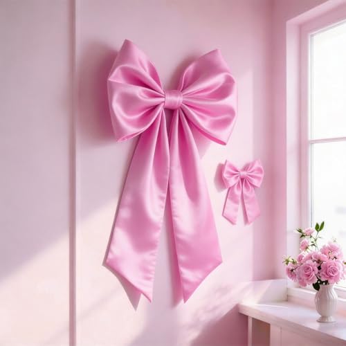 Pink Bow Decor 2 Pack,Large & Small Pink Coquette Room Backdrop Wall Decor for Valentine's Day Bachelorette Baby Shower Bridal Shower Bow Birthday Decorations