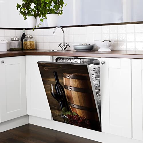 Dishwasher Magnet Decal Cover Decor Rustic Wood Sticker Wine Barrel And Grape Panel Fridge Magnet Dishwasher Wine Bottle Ktichen Decorative #TOP3
