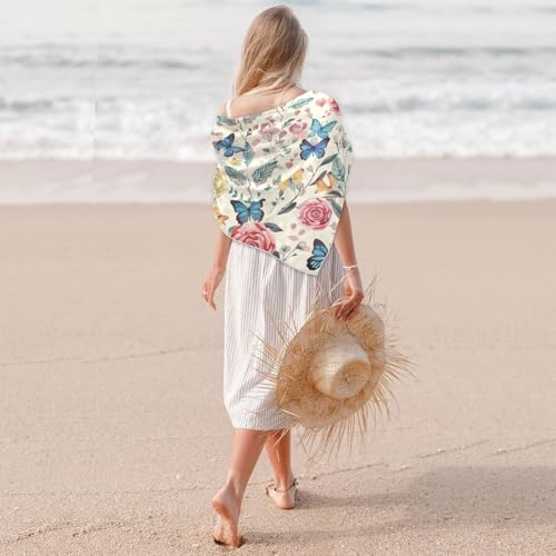 Satin Head Scarf for Women Silk Hair Scarves Bandana Neck Scarf Rose Butterfly Cream Neckerchief Square 35x35 5