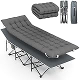 Outsunny Cama Plegable Camping Cama de Acampada Portátil Tumbona de Camping 600D con Reposacabezas Colchón Extraíble y Bolsa de Transporte Carga 150 kg para Playa Senderismo 196x68x37 cm Gris Oscuro