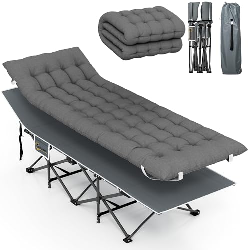 Outsunny Cama Plegable Camping Cama de Acampada Portátil Tumbona de Camping 600D con Reposacabezas Colchón Extraíble y Bolsa de Transporte Carga 150 kg para Playa Senderismo 186x68x37 cm Gris Oscuro