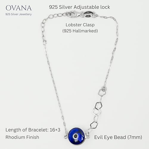 Image of OVANA 925 Sterling Silver Evil Eye Bracelet | Adjustable Fit | 925 Hallmarked | Elegant Design | Gift for Girlfriend, Sister, Bhabhi, Women and Girls
