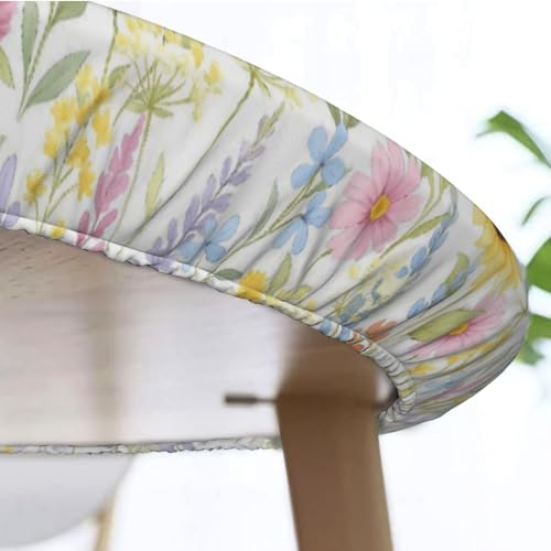 KiuLoam Spring Watercolor Blue Yellow Pink Floral Round Tablecloth Farmhouse Table Cover with Elastic Edge Washable Fitted Table Cloth for Kitchen Patry Outdoor Decor Fits 45"-50", Medium by KiuLoam - Image 6