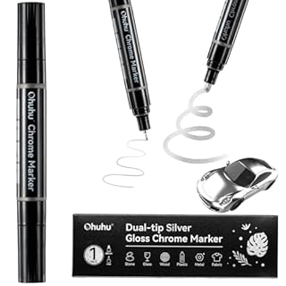Ohuhu Chrome Paint Pen, 1 PCS Silver Liquid Chrome Markers with Gloss Mirror Water-Proof Lightfast Permanent Paint Markers for Repairing Metal Glass Plastic Car Tire DIY Crafts Models Posters