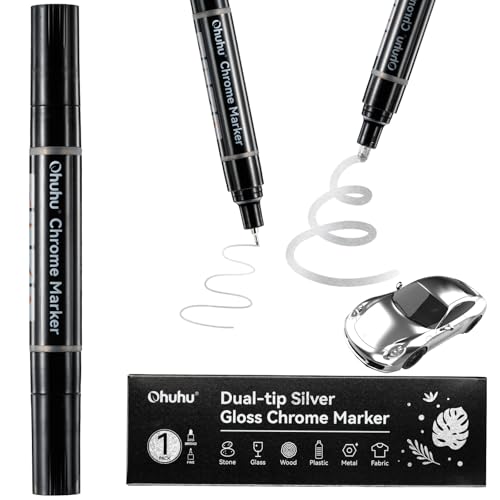 Image of Ohuhu Chrome Paint Pen 1 PCS: Silver Liquid Chrome Markers with Gloss Mirror Water-Proof Lightfast Permanent Paint Markers for Repairing Metal Glass Plastic Car Tire DIY Crafts Models Posters