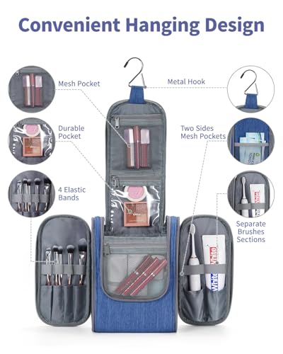 Image of Hanging Travel Toiletry Bag Cosmetic Make up Organizer for Women and Men (Navy Blue)