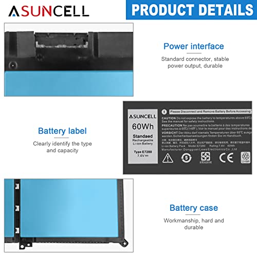 Image of ASUNCELL F3YGT 60Wh 7480 Laptop Battery for Dell Latitude 7490 7390 7280 7290 7380 E7490 12 7000 7290 /13 7000 P29S002 /14 7000 Series P73G P73G001 P73G002 DM3WC