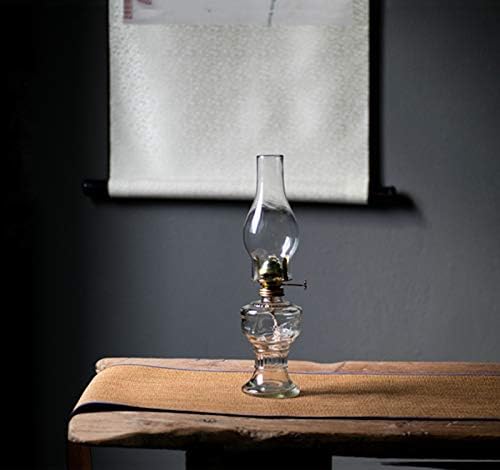 MYSY Glass kerosene lamp vintage lantern long lamp retro transparent desktop oil lamp home emergency light outdoor windproof glass camping tent lamp-oil free (32CM)