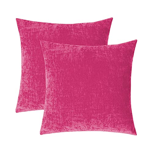 yibo Fundas de Cojín, Fundas de Cojín de Chenilla, Cubierta Suave Decorativa Protector para Hogar, Decorativa Almohada para Sofá Coche Cama Sillas Decoración, 2 Piezas, 60 x 60 cm, Fucsia Cover