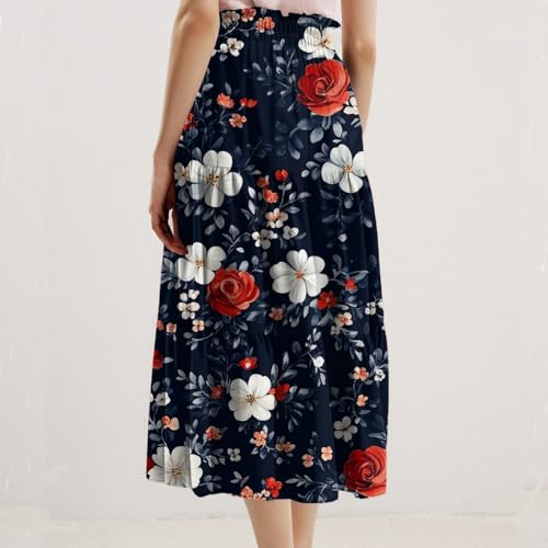 Skirts for Women Beach Vacation Casual Summer Fake Drawstring Floral Pleated A Line Boho Cute Tiered Skirts3