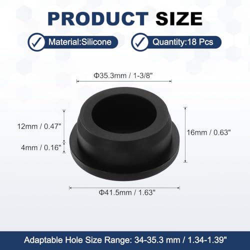 Image of MECCANIXITY 18pcs T-Shaped Silicone Plugs 35.3mm 1-3 /8 Inch Dia, Black | Snap in Plug Hole Seal Cover Round Rubber Stopper for 34-35.3mm Holes Kitchen Rubber Bulkheads Waterproof Sealing