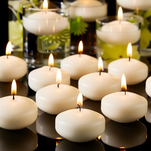 Crenovo Floating Candles 3 Inch 10 Hour Clean Burn Unscented 24 Pack