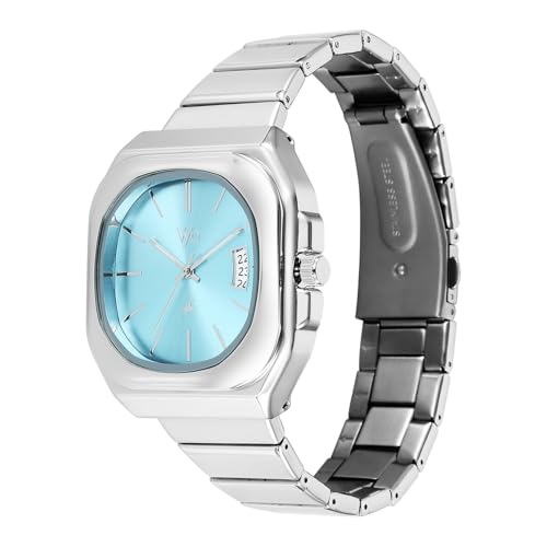Image of Fastrack Vyb Pioneer Quartz Analog Light Blue Dial Silver Stainless Steel Strap Watch for Men - FV30037SM01W