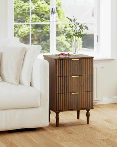 Image of Veegle 3 Drawer Large Nightstand Dark Brown Bedside Table