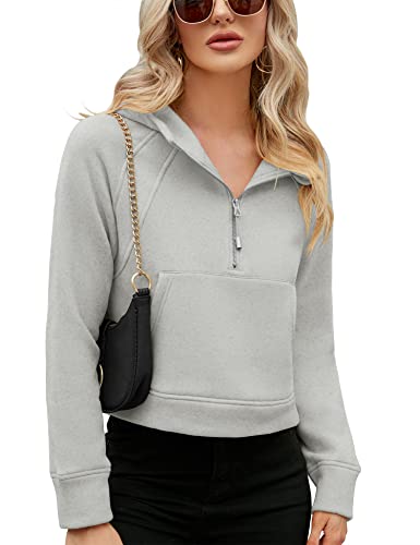 Micoson Womens Halloween Eco Crop Hoodies Warm High Neck 1/2 Zip Sweatshirts Long Sleeve Cozy Fleece Pullover Pockets (Grey,L) #TOP1