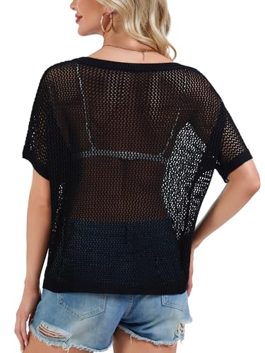 Image of Crochet Tops for Women Off The Shoulder Beach Coverup for Swimsuit Oversized Hollow Out Summer Tops