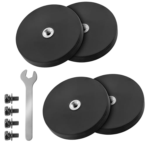 Poppstar 4 gumowe magnesy, neodym,o średnicy 43 mm, z gwintem wewnętrznym M4, siła udźwigu 8 kg, z kluczem płaskim i 4 śrubami