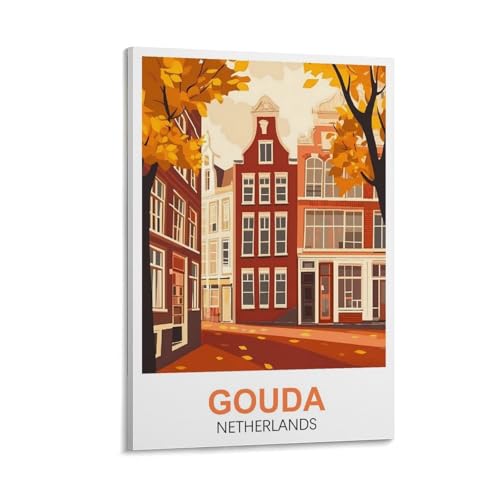 XLLYXYGJQ Gouda Netherlands Poster vintage de voyage sur toile pour décoration d'intérieur, salon, bureau, chambre à coucher - 40 x 60 cm