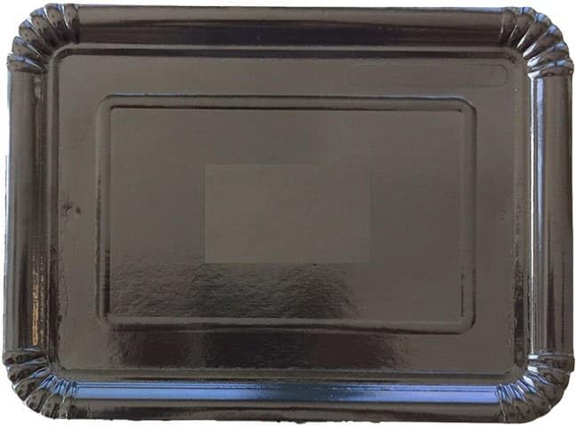 100 Bandeja de Cartón Negra 25×34 cm | Rectangular Compacta | Resistente al Aceite y Calor | Ideal para Degustaciones y Catering | Pack de 100 Unidades