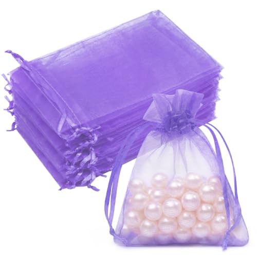 Image of Crweety 50PCS Organza Bags 3x4 Light Purple Small Gift Bags Mesh Drawstring | Party Favor Goodie Bag Bulk, Jewelry Sachet Candy Treat Soap Makeup Pouches, Wrap for Wedding Baby Shower Birthday Halloween