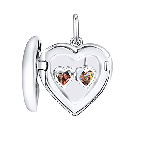 Moonlove - Colgante de plata de ley S925 en forma de corazón con foto personalizable plateado C-Lock Charm/Engravable