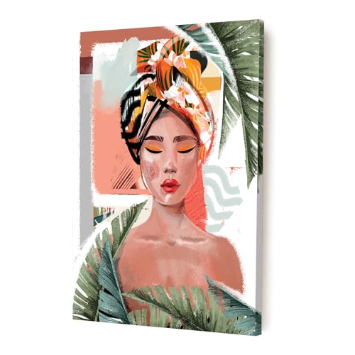 Image of PAINTINGMANTRA Stretched Modern Canvas Wall Art Painting, Asian Women Artwork for Living Room, Home, Bedroom, Office Decoration (Set of 1, 16x22 Inch)