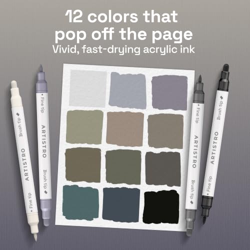 Image of ARTISTRO Grey Tones Dual-Tip Acrylic Paint Marker Pens - Set of 12
