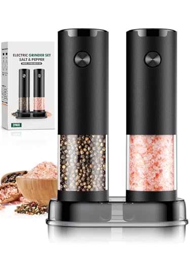 Electric Salt and Pepper Grinder Set Automatic Battery Pepper Mill Shakers Adjustable Coarseness Upgraded Larger Capacity with Led Home and Kitchen Appliances for New House Warming Gifts