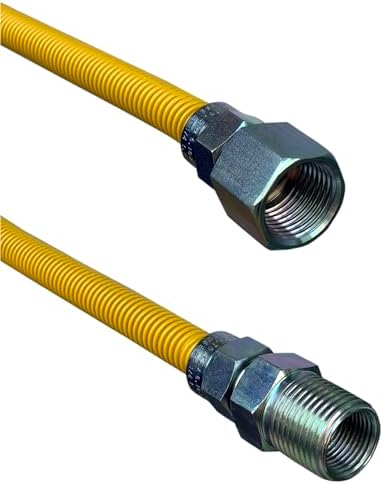3/8" OD (1/4" ID) X 18" Long, 3/8" Female Pipe Thread X 3/8" Male Pipe Thread, Yellow Coated Corrugated Stainless Steel Gas Connector