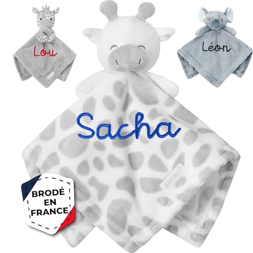 KDO MAGIC Doudou personnalisé - Peluche bébé Personnalisable - Doudou Animaux Girafe et zèbre - Prénom brodé - Broderie - Cadeau de Naissance,...