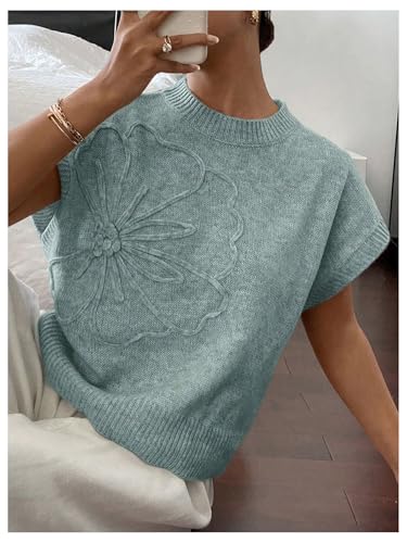 Image of SOLY HUX Women's Short Sleeve Sweater 3D Floral Sweaters Pullover Tank Tops Knit Vest Trendy Fashion Clothing