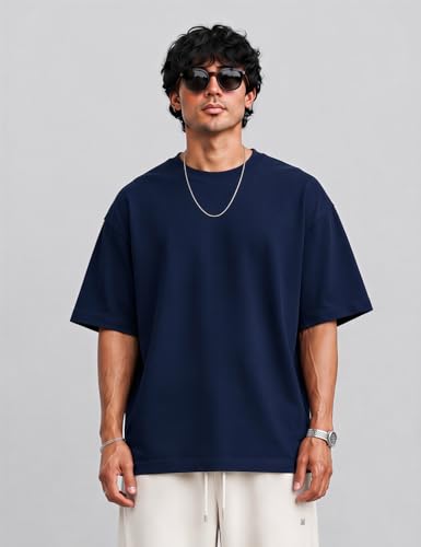 Image of PeaceOut Oversized T Shirt for Men | 240 GSM Heavyweight Cotton T Shirt | Drop Shoulder Oversized Tshirt for Men | Baggy Loose Fit Streetwear Round Neck Half Sleeve Casual Wear