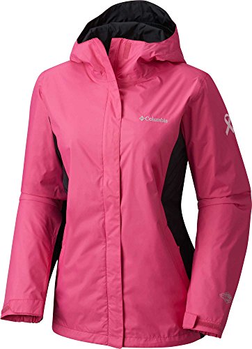 Columbia Women's Plus-Size Tested Tough in Pink II Rain Jacket wih Zippered Hand Pocket, Lightweight Raincoat(Pink Ice/Black/Small)