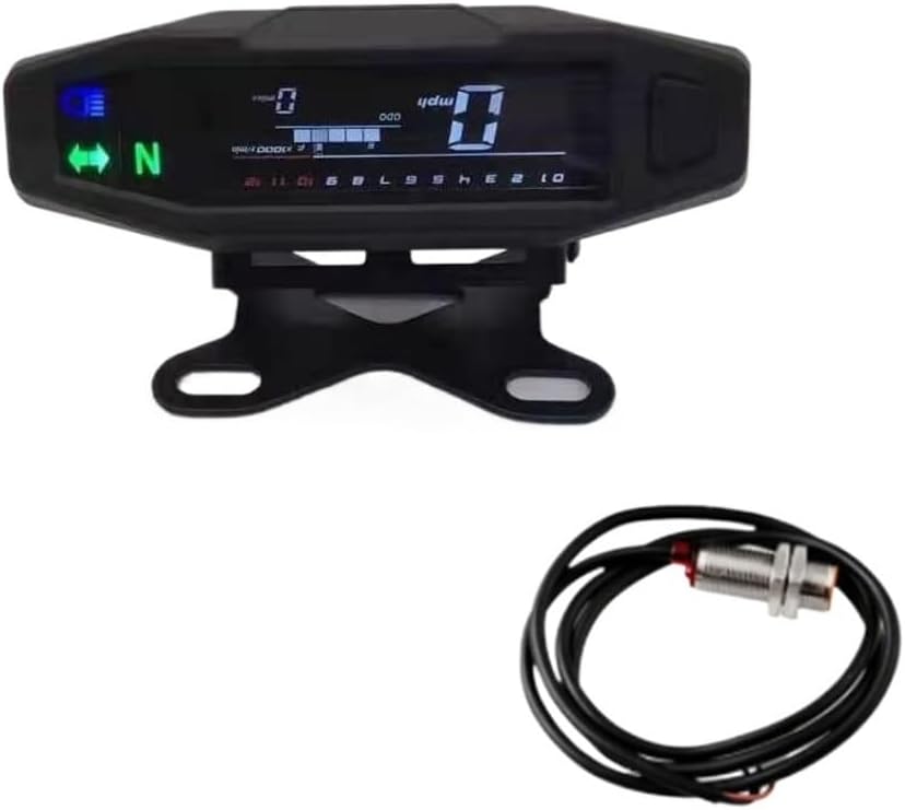Motorcycle Speedometer Gauge Universal Motorcycle Meter Tachometer Digital Odometer Tachometer Adjustable with Bracket Dashboard Motorcycle Odometer