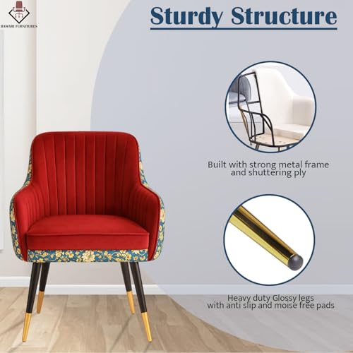Image of Set of 2 Accent Chair for Living Room | Modern Armchair in Soft Velvet Fabric with Sturdy Legs | Premium Chair for Home Living Room Bedroom Restaurent | (Dual Fabric, Red)