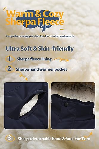 CREATMO US Boy's Sherpa Long Parka Winter Coat Thicken Water Repellent Puffer Jacket With Removable Faux Fur Hood4