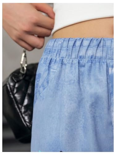 WDIRARA Girl's Cartoon Graphic Baggy Jeans Cute Elastic Waist Wide Leg Denim Pants4