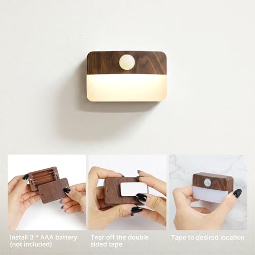 Image of Guankai 16 Pack Motion Sensor Stair Light for Indoor, Battery Operated Closet Lights, Wireless Stick on Anywhere Hallway Lamp, Portable Led Night Lamps for Bedroom Under Cabinet Kitchen, Wood Grain