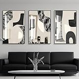 QKF Modern Minimalist Wall Art Large Abstract Geometric Pictures for Living Room Walls High Gloss Black and White Artwork with Bright Finish 20x28 Inches 3 Piece Set