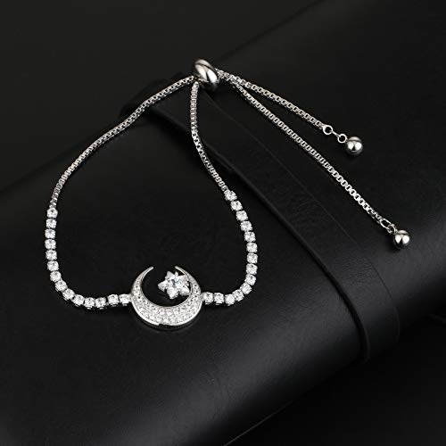 COTTVOTT Sparkling Cubic Zirconia Adjustable Slider Tennis Charm Bracelet For Women (Silver, Moon Star) by COTTVOTT - Used condition - Image 4
