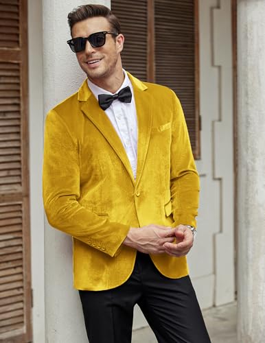 Image of COOFANDY Men's Velvet Blazer Notched Lapel Velour Suit Jacket One Button Tuxedo Jackets for Wedding Prom Party Dinner