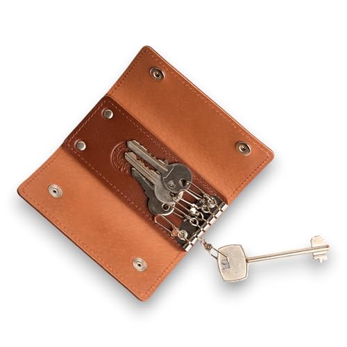 MAGOR Genuine Leather Key Case For large keys with Multiple Key Holders Compact and Secure Key Organizer for Men and Women (Brown)