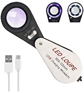 30X Rechargeable Jewelers Loupe Magnifier with UV &amp; LED Lights 22mm Triplet Lens Illuminated Magn...