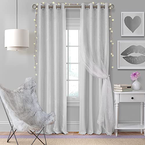 Elrene Home Fashions Aurora Kids’ Sheer Blackout Layered Curtain Panel, (Pearl Gray), (52X108), W 52" x L 108" (1 Panels)