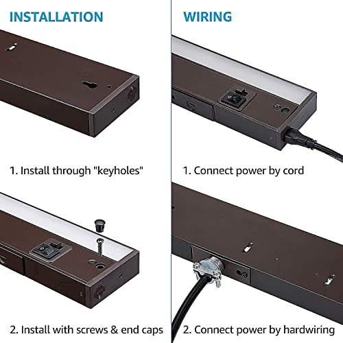 Torchstar 4Pcs Bundle 2Pcs 12 Inch Led Under Cabinet Light, Dark Brown Led Under Cabinet Light, Hardwired/Plug-In, 60Lm/W, 120V, Dimmable & Linkable, 3 Color Levels, On/Off Switch, Etl & Energy Star #TOP5