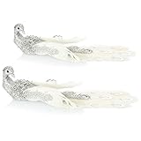 LIEFERUMFANG: 2x Christbaumschmuck Pfau // Maße: ca. 22 cm // Material: Kunststoff, Metall // Farbe: silberfarben, weiß